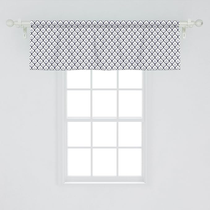 Ambesonne Dutch Window Valance Pack of 2, Blue Toned Traditional Delftware Pattern Abstract Ornamental Floral Scales, Rod Pocket Curtain Valances for Kitchen Bedroom, 54" X 18", Indigo and White