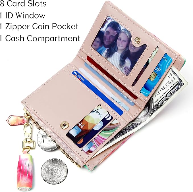 GEEAD Small Wallets for Women Bifold Slim Coin Purse Zipper ID Card Holder