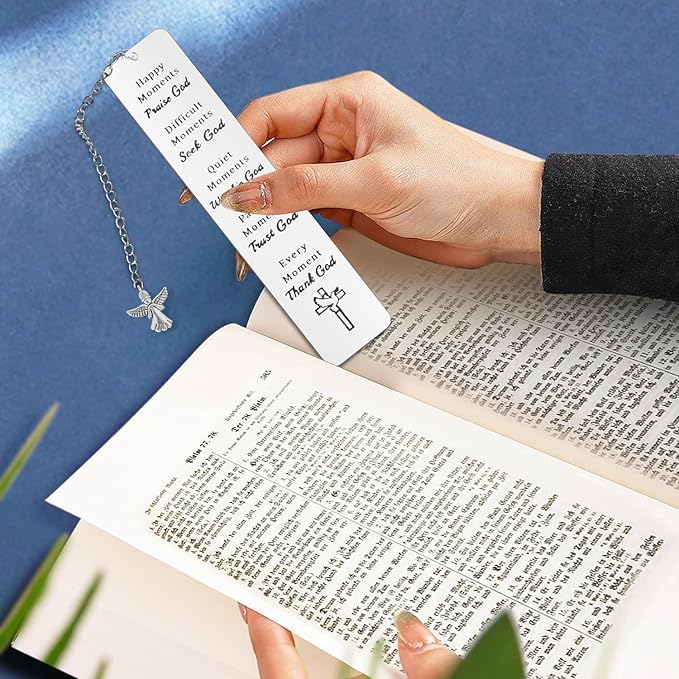 Christian Gifts for Women, First Communion Gifts for Girls, Kaluofan Bible Bookmarks with Angel Chain, Book Marks for Reading Women, Bible Accessories Christmas Stocking Stuffers