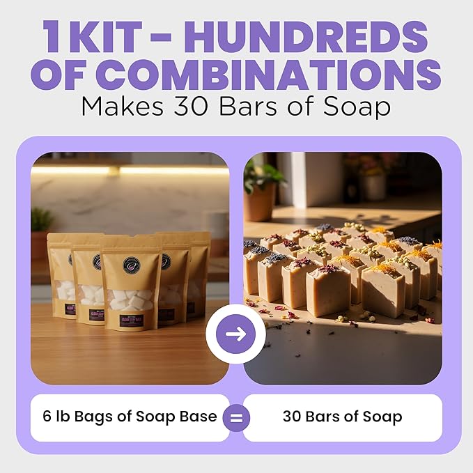 CraftZee Ultimate Deluxe Soap Making Kit - All-in-One Soap Making Supplies with 6lbs Soap Base, 8 Dyes, 8 Essential Oils, Silicone Molds, Cutters, All Essential Tools & Instructions, Gift Bags & Boxes