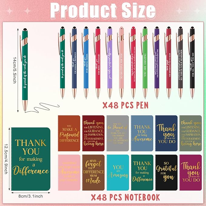 96 Pcs Thank You Gifts Bulk Motivational Pens Inspirational Notepads Set, Mini Motivational Notebooks and Ballpoint Pens, Inspirational Appreciation Gifts for Employee Teacher Staff Volunteer Coworker