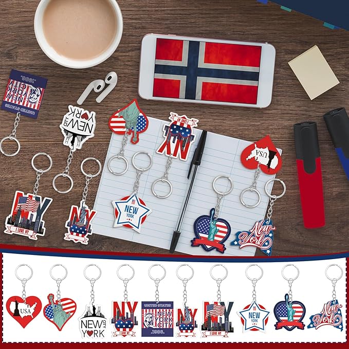 50 Pcs New York Souvenirs Acrylic Keychain Gifts Bulk United State Keychain Star Statue of Liberty Travel Souvenirs