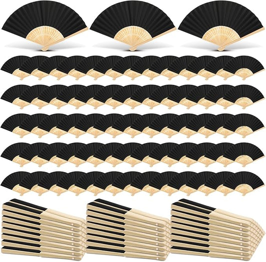 Yinkin 300 Pack Folding Fans Bamboo Handheld Folded Craft Hand Japanese Chinese Fans for Weddings Bridal Dancing Church DIY Decoration Women Gift Party Favors (Black)