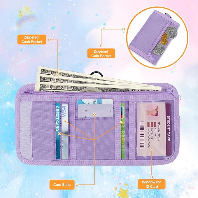 Gifts for Girls 3 4 5 6 7 8 9 10 11 12 Years Old Kids Wallet Cute Initial Coin Purse Toddler Wallet with Magic Sticker (Purple, S)