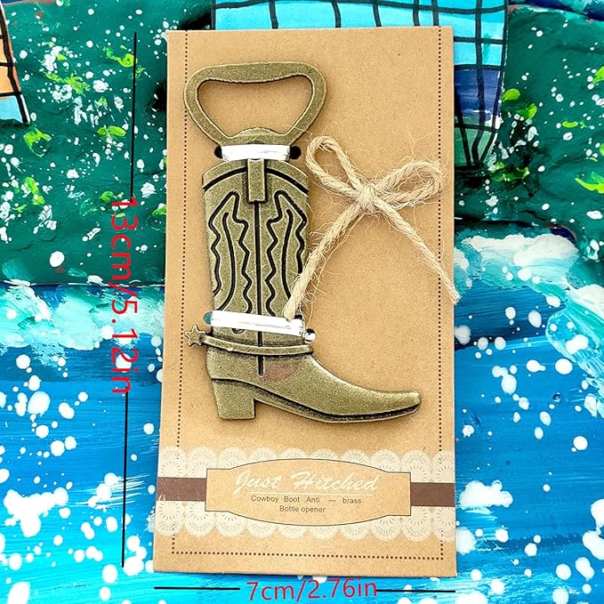 24PCS Cowboy Boot Bottle Opener "Just Hitched"Stainless Steel Opener Wedding Favor Perfect Gifts Vintage Bridal Shower Birthday Baby Shower Party Decorations (Cowboy Boot, 24)