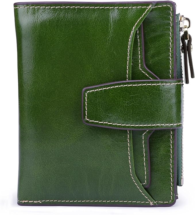 AINIMOER Women's RFID Blocking Leather Small Compact Bi-fold Zipper Pocket Wallet Card Case Purse with id Window