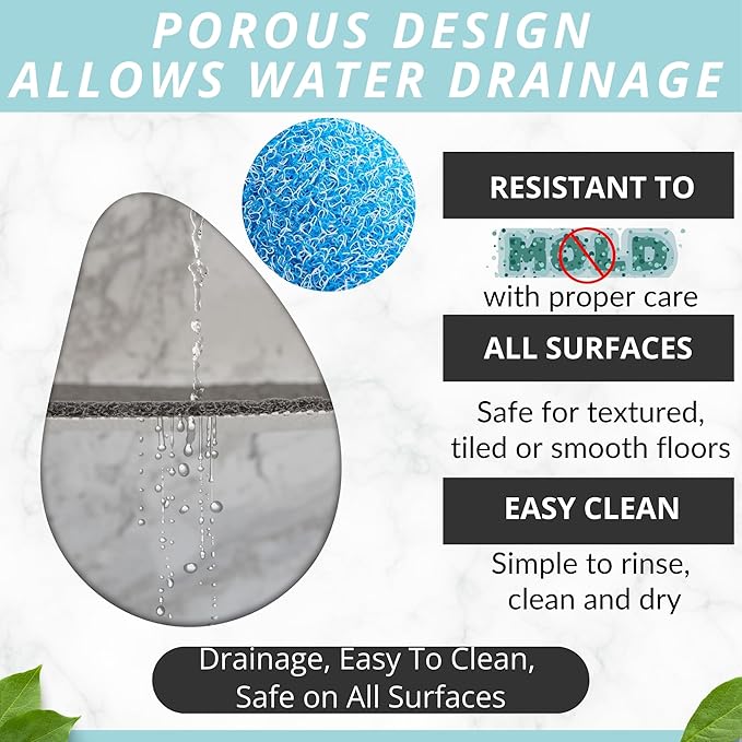 Enkosi Loofah Shower Mat Non Slip – Square Anti Slip Bath Mat for Inside Showers, Bathtub, Tub, Bathroom - Cushioned, Quick Dry PVC with Drain Holes - Secure Grip Safety Pad (Aqua Blue 24x24)