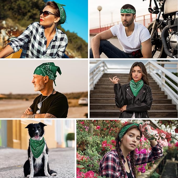 PLULON 30 Pack Bandanas for Men Women, Polyester Novelty Paisley Pattern Bandana Headbands Wristband Neckerchief Cowboy