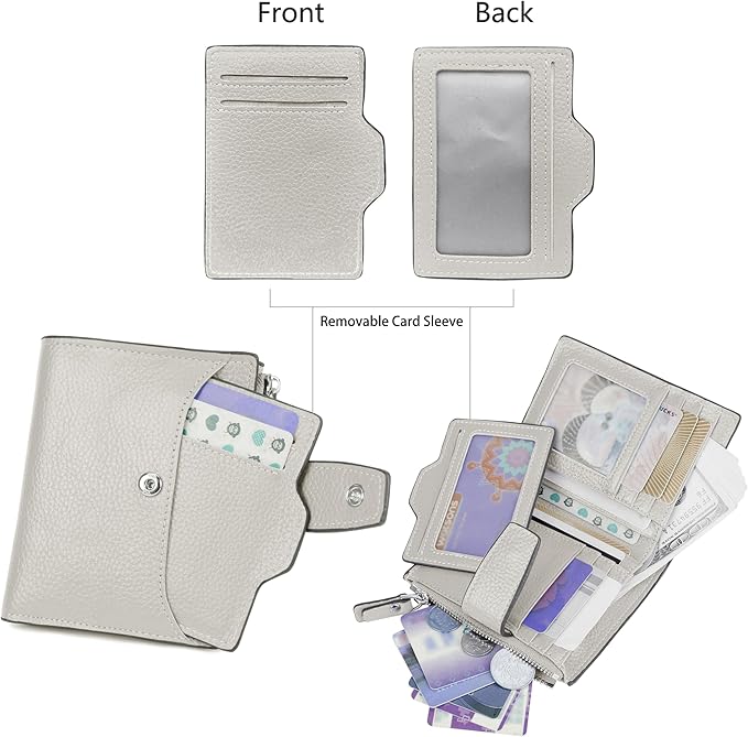 AINIMOER Women's RFID Blocking Leather Small Compact Bi-fold Zipper Pocket Wallet Card Case Purse with id Window