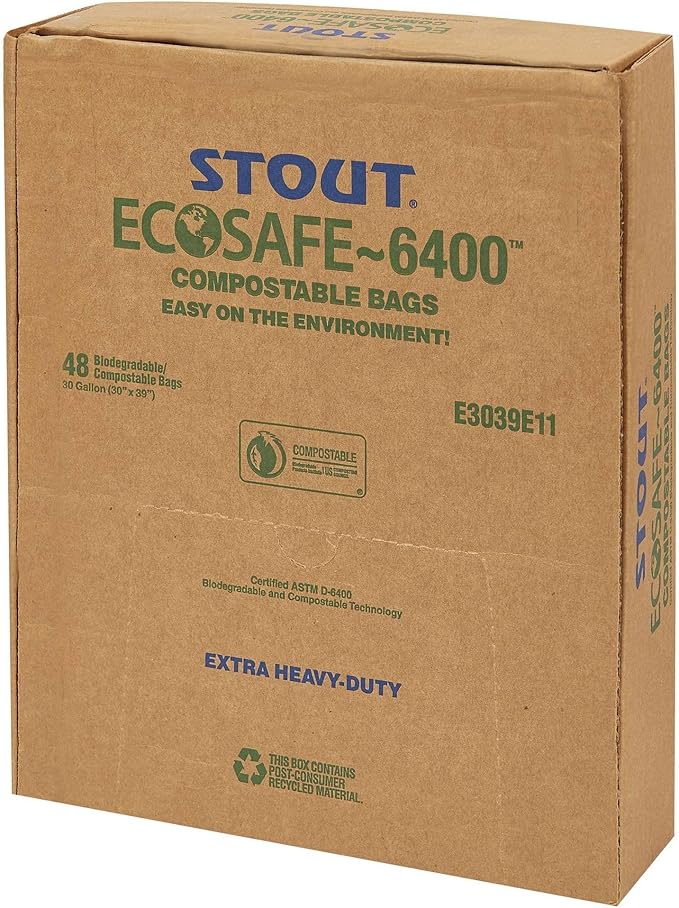 Stout by Envision Ecosafe-6400 Bags, 13 Gal, 0.85 Mil, 24" X 30", Green, 45/box