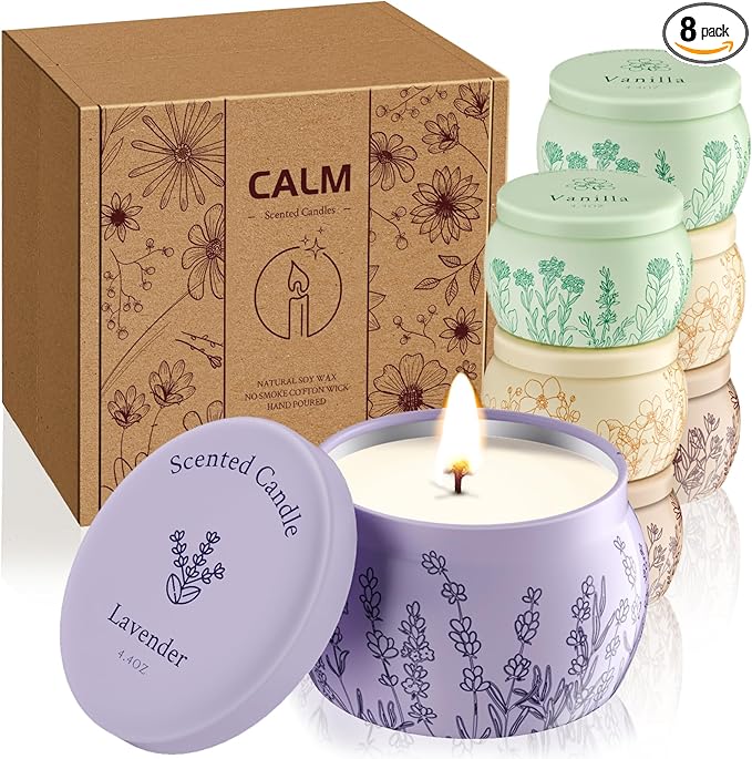 WarmEmbrace Scented Candles Presents for Mom Women Men, 35.2oz Candle Set, 240H Burning, Soy Candle for Home Scented, Lavender | Vanilla | Rose & Sandalwood | Jasmine - 8 Pack