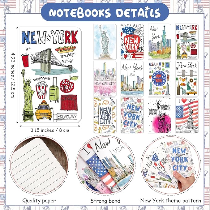 24 Pcs NY Notebook with Pens Souvenirs Gifts Set, 12 New York City Ballpoint Pens and 12 NYC Notebooks, USA New York City Souvenirs for Traveler Office Supplies Birthday Gifts