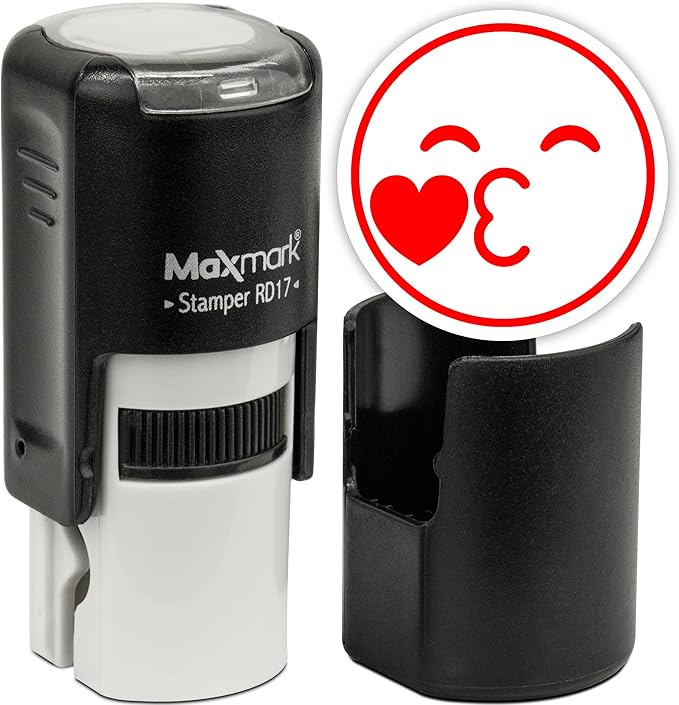 MaxMark Round Self Inking Emoji Stamp - Kiss - Red Ink