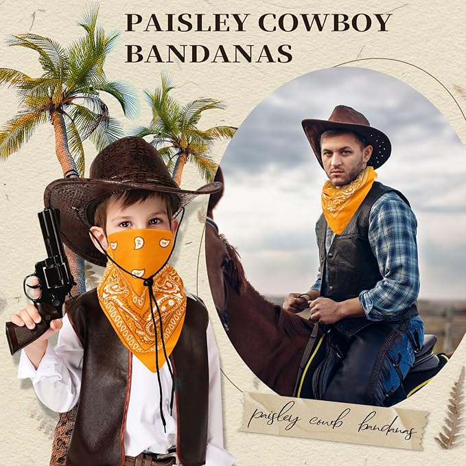 Blulu 6 Pcs Neon Color Cowboy Bandanas for Men Women Assorted Paisley Pattern Handkerchiefs 22 x 22 Inch Kids Headwrap Scarfs