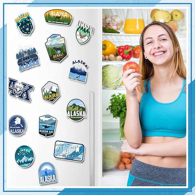 Konohan 30 Pcs Alaska Souvenirs Gifts Alaska Magnet for Refrigerator City Magnetic Refrigerator Stickers for Home Decoration
