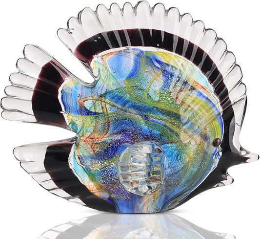 DOVDOV Blown Glass Fish Statues and Sculptures, Stained Glass Fish Modern Art for Coastal Style Home Decor, Shelves Office Fish Tank Bookcase and Entryway Entry Table Top Coffee Table.