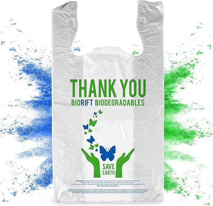 Biodegradable Thank You Bags | 500 Count - Bulk | Extra Thick, Strong, Recyclable, & Reusable | 100% Biodegradable Shopping Bags, Grocery/Restaurant/Supermarket | 12" x 6.5" x 22" | Made in USA