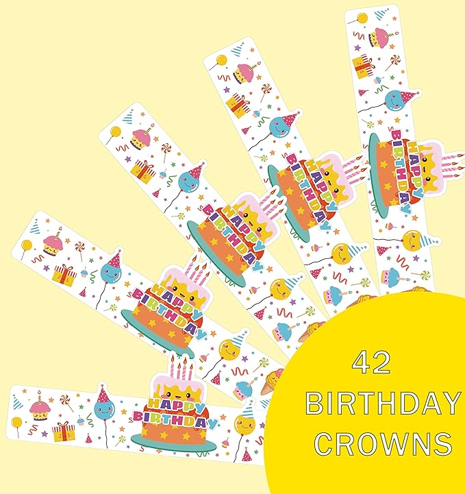Outus 42 Pack Happy Birthday Crowns for Kids Classroom with Elastic Band for Teachers Students Kindergarten Party