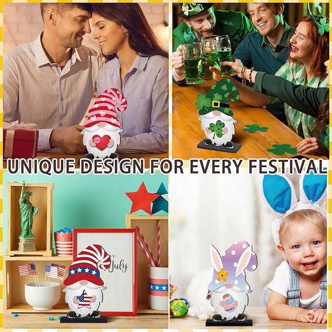 Blulu 32 Pcs Christmas Interchangeable Wooden Gnome Decor DIY Holiday Christmas Seasonal Tiered Tray Decoration Gnomes with Magnet Pieces Welcome Sign for Xmas Holiday Decorations (Fresh)