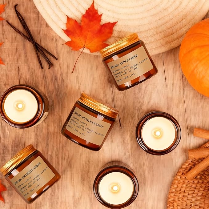 Candles for Home Scented, 6 x 3.5 oz Soy Wax & 150 Hours Long Lasting Fall Candles, Gifts for Women Birthday Thanksgiving Day Merry Christmas
