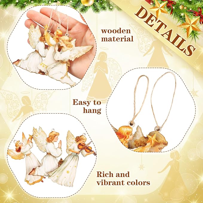 Yookeer 36 Pieces Angel Christmas Ornaments Wooden Xmas Tree Decorations Rustic Hanging Ornaments Farmhouse Angel Christmas Decorations for Xmas Tree Holiday Indoor Decor