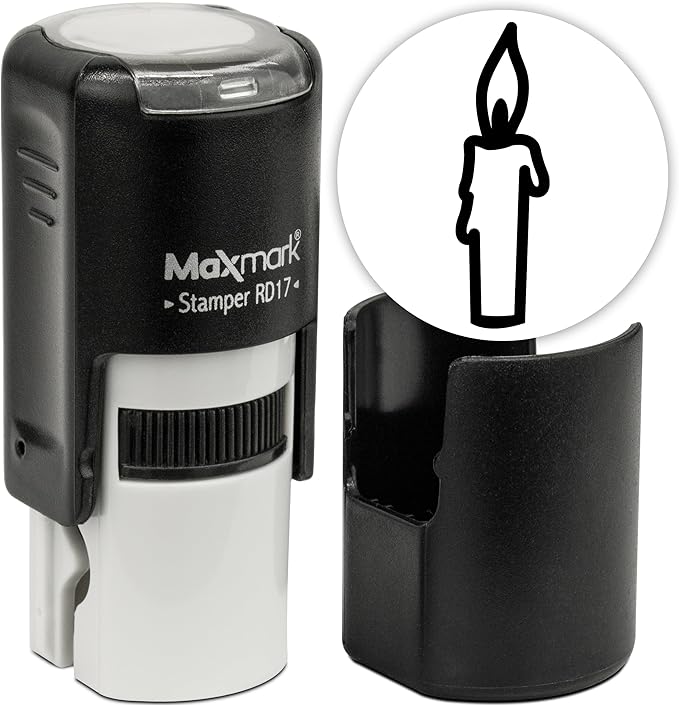 MaxMark Round Self Inking Halloween Stamp - Candle - Black Ink
