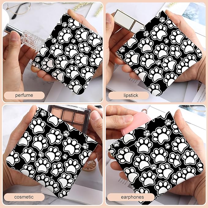 2Pcs PU Leather Small Squeeze Coin Purse Pouch Mini coin Bag Unique And Cute Wallet Cosmetic Bags Change Bag For Women Girls Men Black and white paw prints