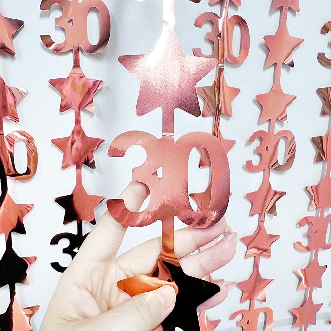 Rose Gold 30th Birthday Decorations 2 Pack Glitter 3.3X6.6ft Star Photo Booth Backdrop Foil Fringe Curtains for Womens 30 and Fabulous Dirty Thirty Cheers to 30 Years Birthday Anniversary Party Decor