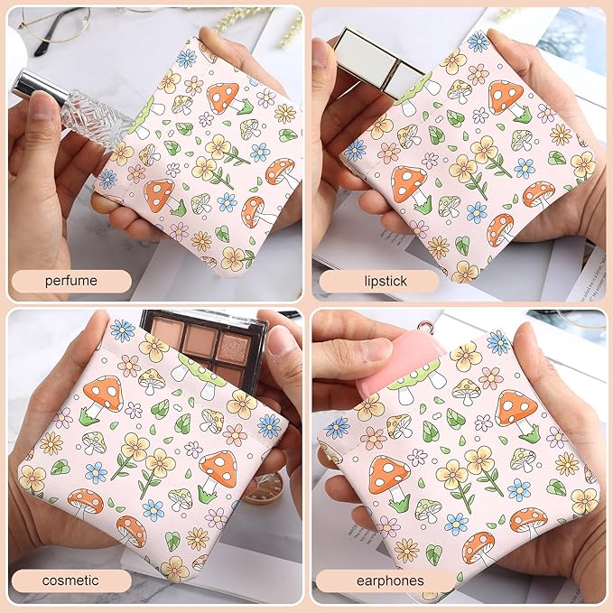 2Pcs PU Leather Small Squeeze Coin Purse Pouch Mini coin Bag Unique And Cute Wallet Cosmetic Bags Change Bag For Women Girls Men （Black and Pink Mushrooms