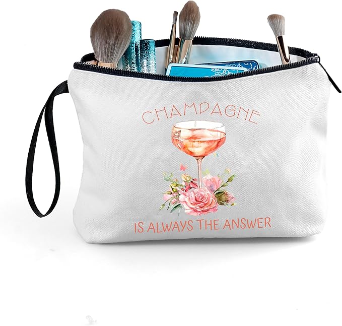Champagne Gift Funny Unique Birthday Drink Accessories for Women Female Coworker Friend Her Bachelorette Bartender Mixologist Alcohol Lover Small Makeup Cosmetic Bag Valentine's day