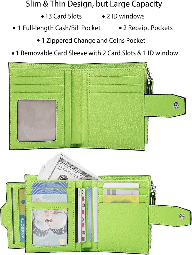 AINIMOER Women's RFID Blocking Leather Small Compact Bi-fold Zipper Pocket Wallet Card Case Purse with id Window