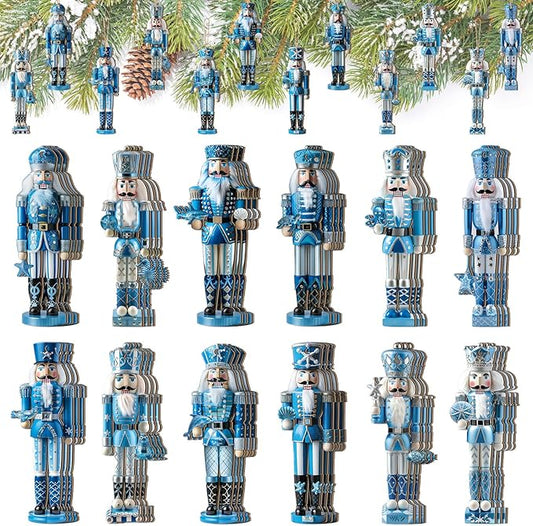Yookeer 36 Pcs Beach Nutcracker Christmas Ornaments 5.11 Inch Blue Ocean Coastal Winner Wooden Ornaments with Rope Animals Nutcracker Christmas Decorations for Xmas Tree Home Wreath Party Decor
