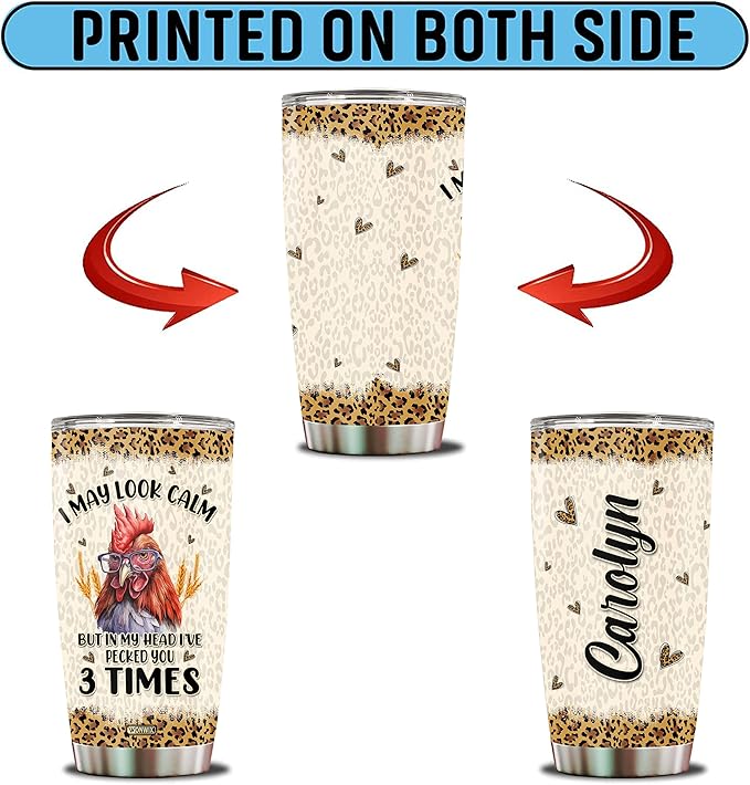 Personalized Chicken Tumbler Funny Rooster Gifts for Women Insulated Stainless Steel 20oz With Lid Travel Cup Coffee Mug Water Bottle Gift for Her Girl Friends