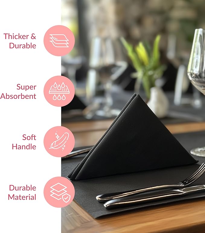 Prestee Black Dinner Napkins Disposable - Soft and Absorbent Paper Hand Towels for Dinner Parties and All Types Events - Pre folded Linen-Feel Paper Towels - Convenient -7.8" x 4" - 50 Count