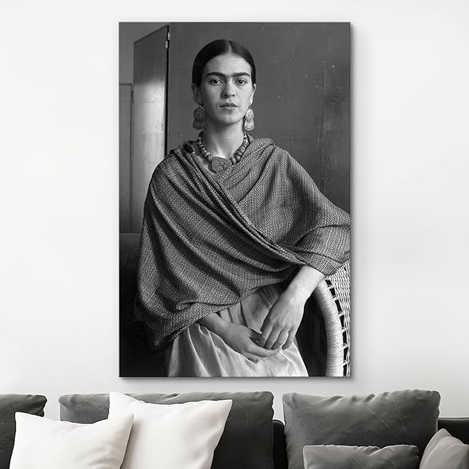 wall26 Canvas Print Wall Art Mexican Master Artist Black & White Frida Kahlo Historic Classic Photography Realism Traditional Portrait Vintage Retro for Living Room, Bedroom, Office - 12"x18"