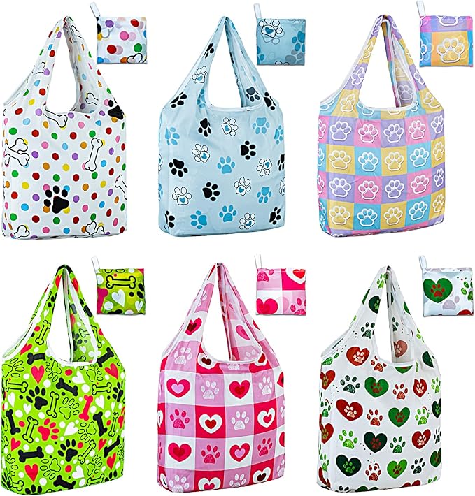 LOLOMLO 6 Pack Eco-Friendly Reusable Grocery Bags Lightweight Durable Washable Shopping Tote Foldable Outings Storage Pouch