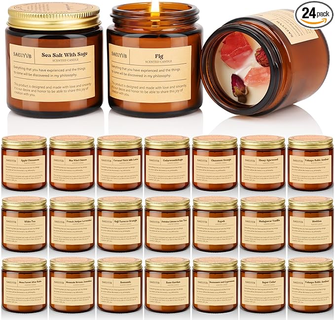 24 Pack Scented Candles for Home,3.5oz Crystal Soy Candles-Long Burning Time,Aromatherapy Candle Sets for Women Gift,Perfect for Valentine's Day,Mother's Day, Birthdays, Anniversaries(24 Scents)