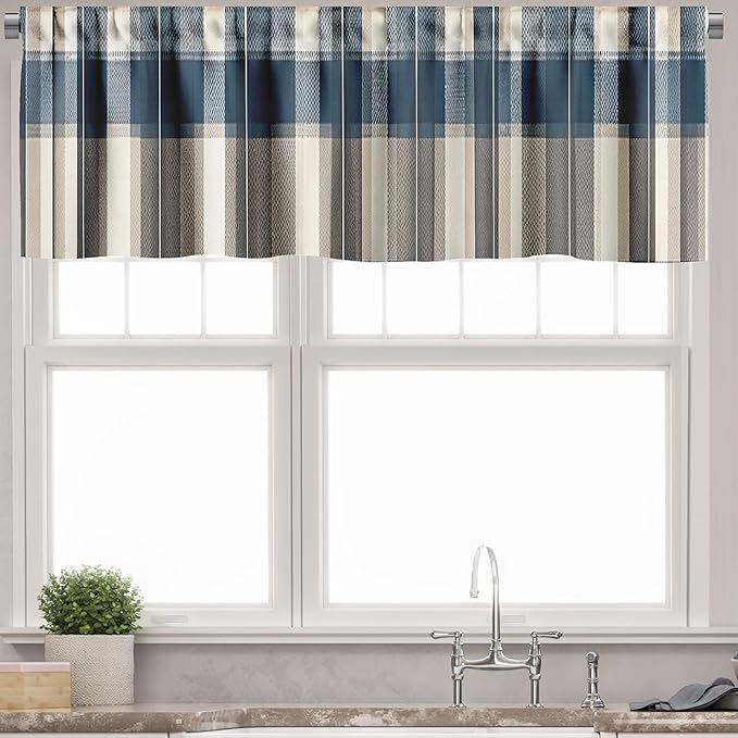 Ambesonne Plaid Window Valance, Classic Timbermen Pattern with Integrating Geometric Bold Lines Tartan, Curtain Valance for Kitchen Bedroom Decor with Rod Pocket, 54" X 18", Slate Blue Orange Green