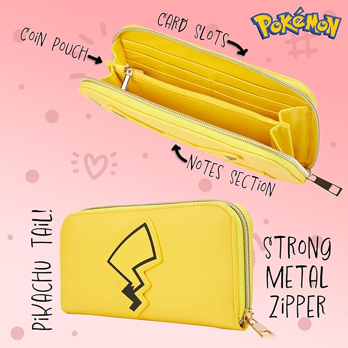 Pokemon Purses for Women Teenagers Girls - Large Ladies Purse with Card Slots Zipped Coin Pouch Travel - Gifts for Her