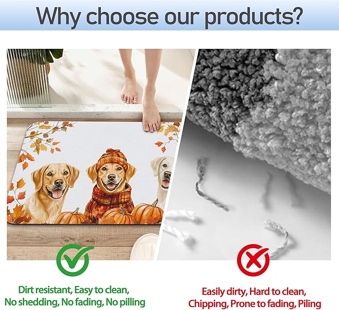Cute Dog Bathroom Rug 29.5"x17", Super Absorbent Fast Drying Bath Mat with Non-Slip Rubber Backing, Thin Low-Profile Easy-Clean Bathroom Floor Mat for Shower or Tub