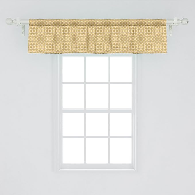 Ambesonne Vintage Yellow Window Valance, Traditional Floral Motifs Medieval Abstract Botany Themed Antique Design, Curtain Valance for Kitchen Bedroom Decor with Rod Pocket, 42" x 12", Marigold White