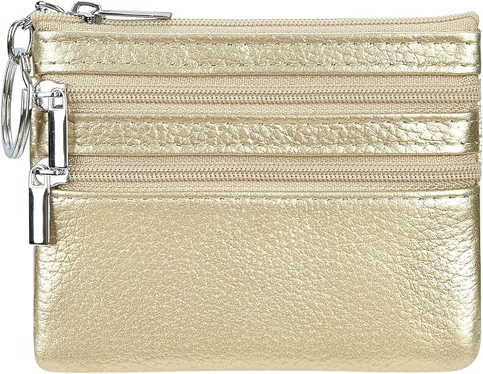 Women's Genuine Leather Coin Purse Mini Pouch Change Wallet with Keychain