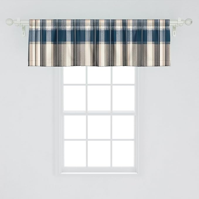 Ambesonne Plaid Window Valance Pack of 2, Classic Timbermen Pattern with Integrating Geometric Bold Lines Art Tartan, Rod Pocket Curtain Valances Kitchen Bedroom, 54" X 18",Slate Blue Orange Green