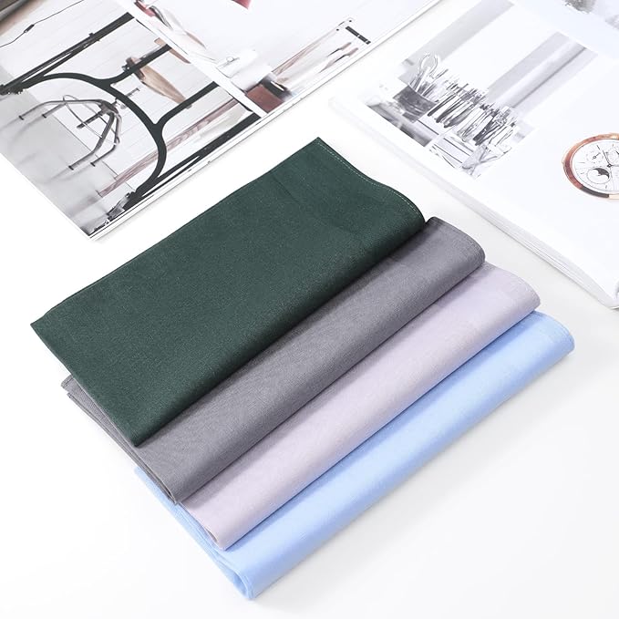 HOULIFE 100% Cotton Unisex Handkerchiefs, Solid Stripe Handkerchiefs for Men & Women Soft Cotton Hankies 15.7x15.7 ”