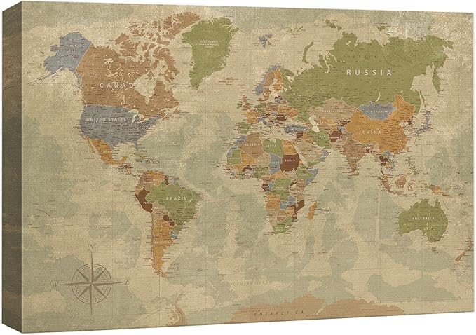 wall26 Canvas Print Wall Art Antique Style Colorful Political World Map Digital Art Modern Art Traditional Colorful for Living Room, Bedroom, Office - 12"x18"