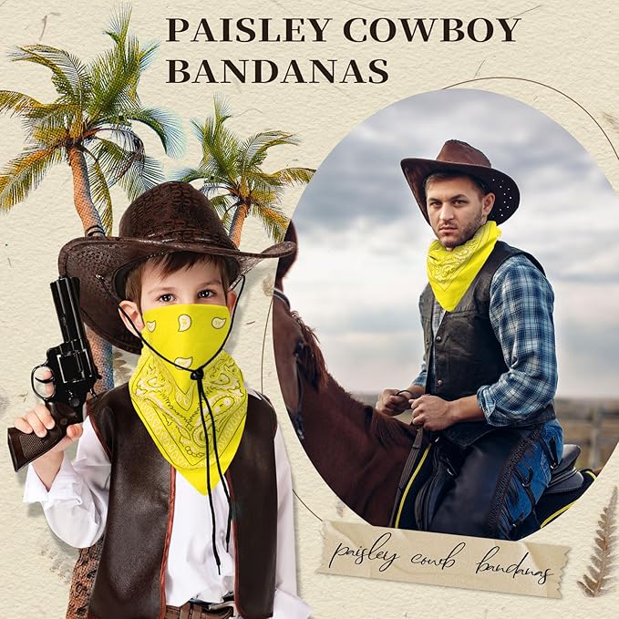 Blulu 6 Pcs Neon Color Cowboy Bandanas for Men Women Assorted Paisley Pattern Handkerchiefs 22 x 22 Inch Kids Headwrap Scarfs