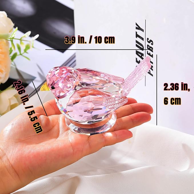 Crystal Pink Birds Figurine Glass Collectible Figurines Paperweights Birthday Gifts for Women Decorative Tabletop Centerpiece for Animal Lovers