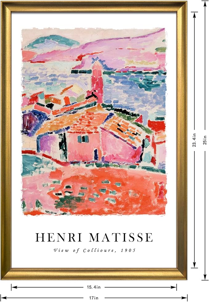 Wieco Art Framed Wall Art View of Collioure 1905 by Henri Mattise Abstract Colorful Art Matisse Posters Canvas Prints for Wall and Home Office Decorations Bronze Gold Frame