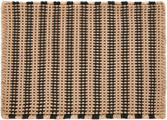 Waffle Bath Mat, Boho Bathroom Rugs Non Slip Washable Super Absorbent Quick Dry Bath Mat Farmhouse Bathroom Decor, 24"x16" Black and Khaki