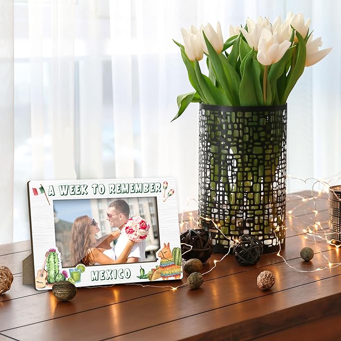 Mexico Picture Frame, Engagement Wedding Picture Frames, A Week To Remember Mexico Souvenir Birthday Gift for Friends Couples Honeymoon Vacation Gifts, Home Office Desktop Decoration -XK004